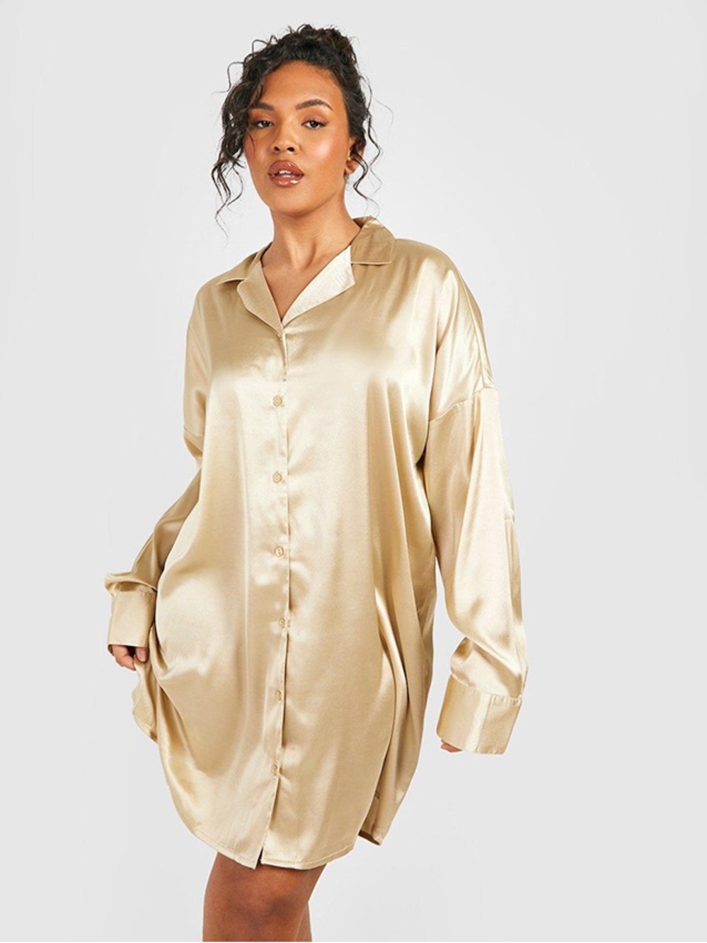 Boohoo Plus size Satin Beige Shirt Long